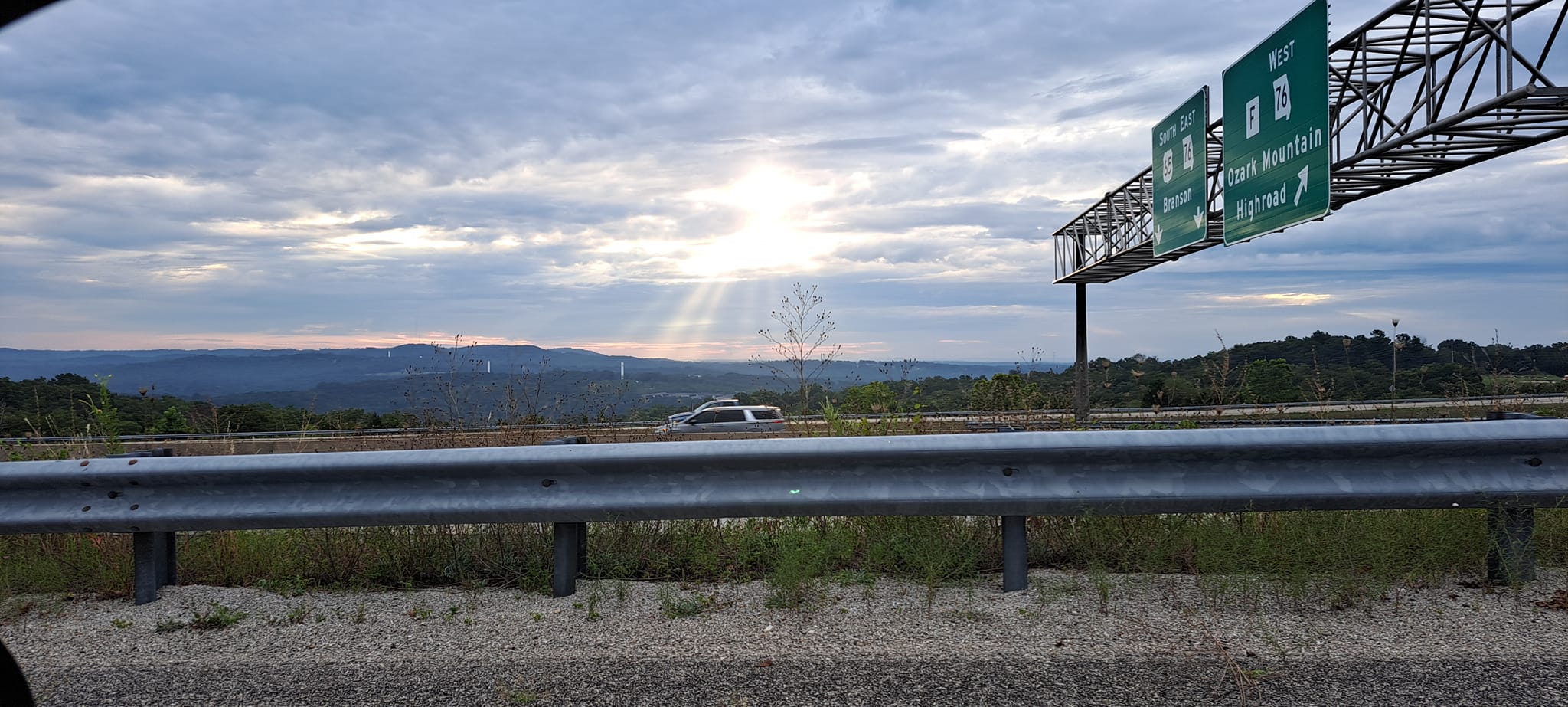 Ozark Mountain highway at sunset